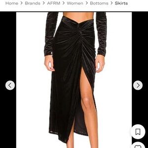 AFRM Asymmetrical Black Velvet Skirt